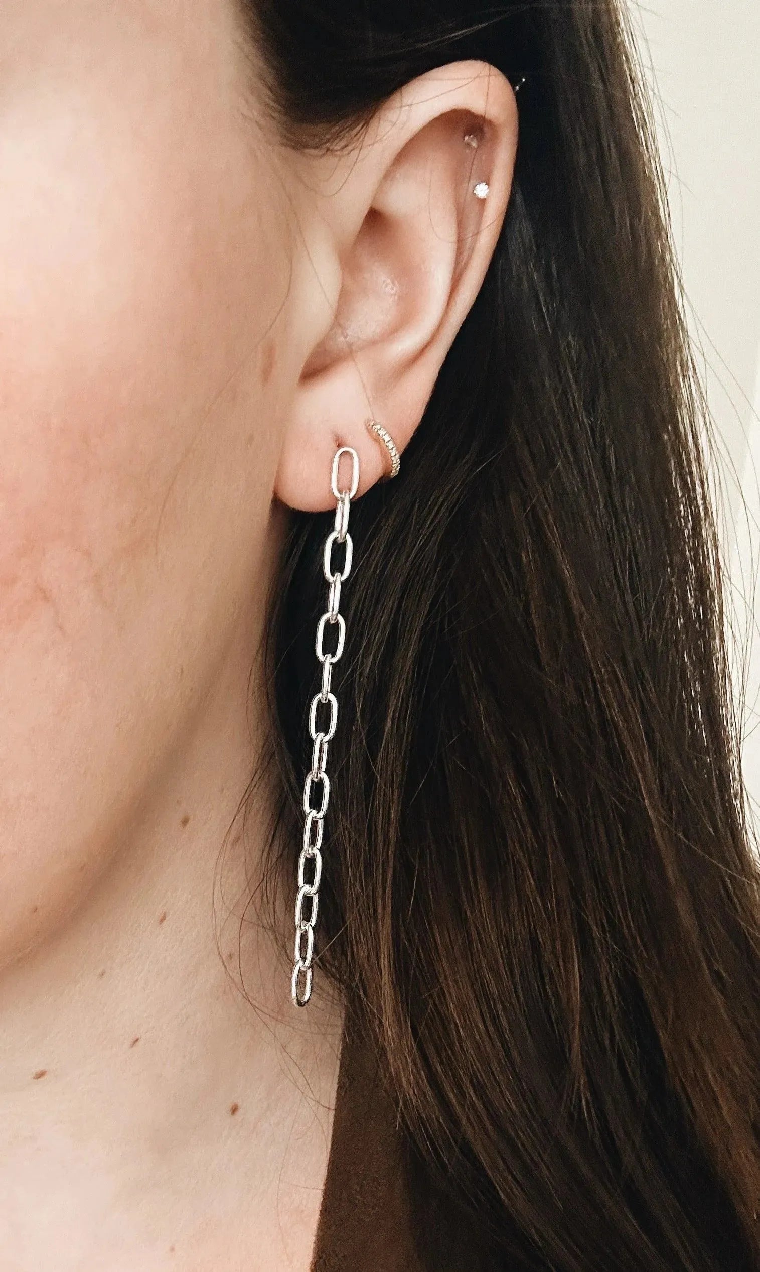 Simply Silver-Long Cable Chain Earrings - With Olivia Grace