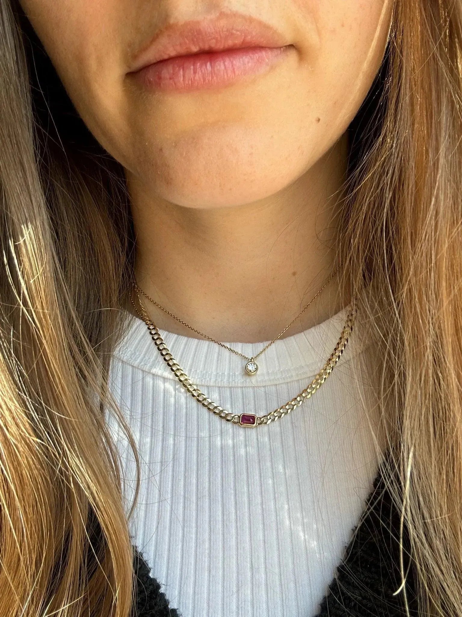 Bezel-Set Sapphire Curb Chain Necklace - With Olivia Grace