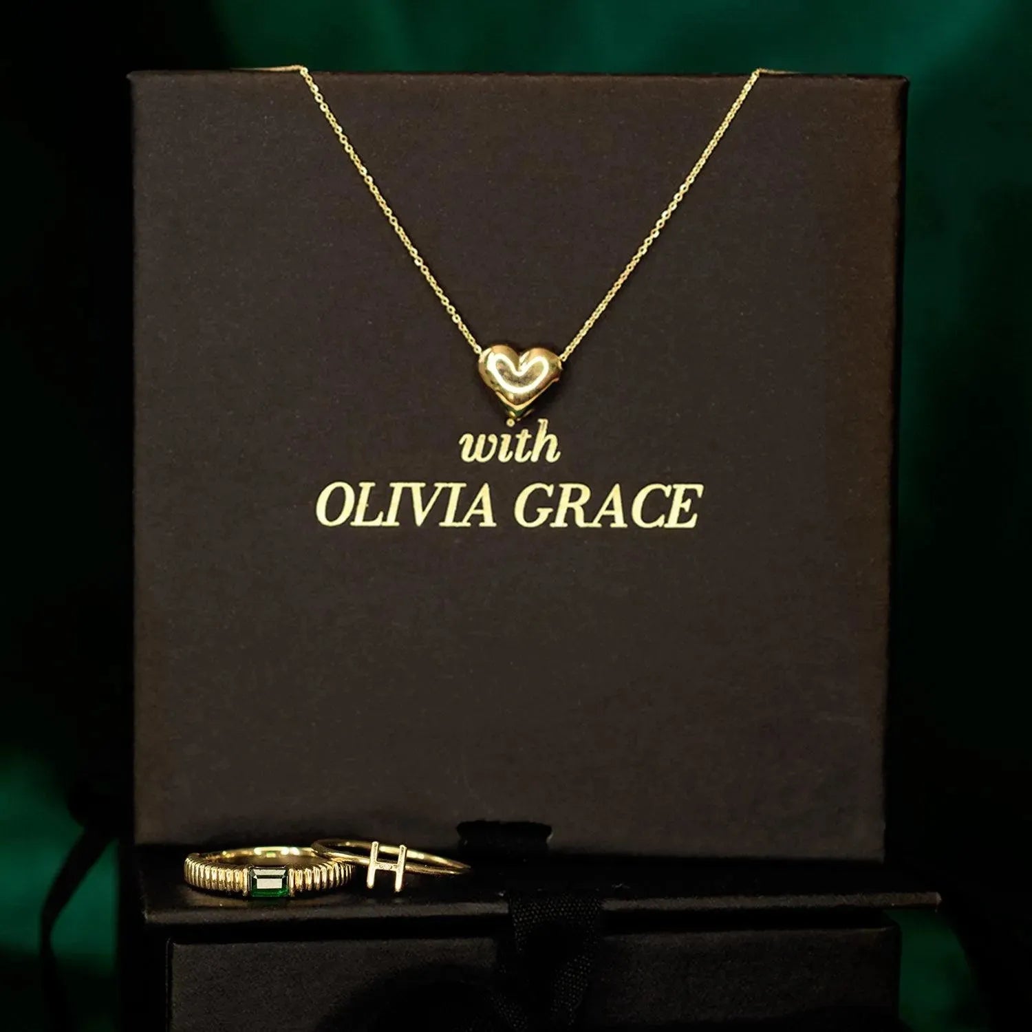 Gold Puffy Heart Necklace - With Olivia Grace