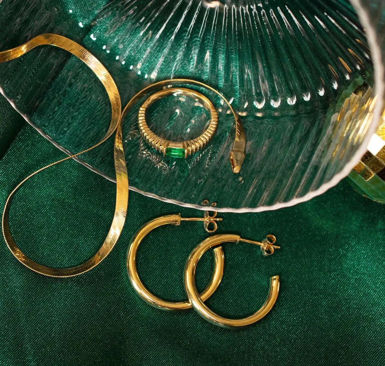 Emerald Fluted Gold Ring - With Olivia Grace