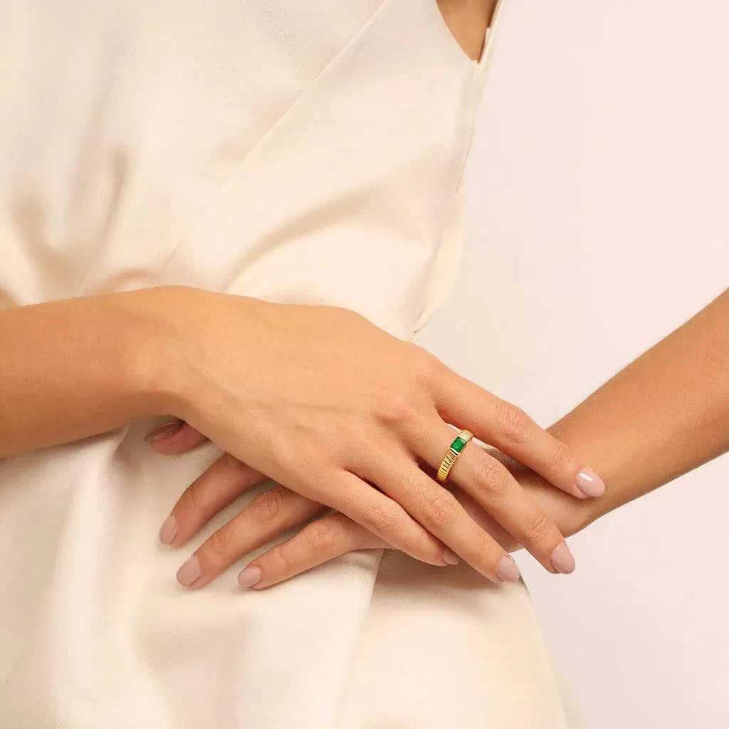 Emerald Fluted Gold Ring - With Olivia Grace