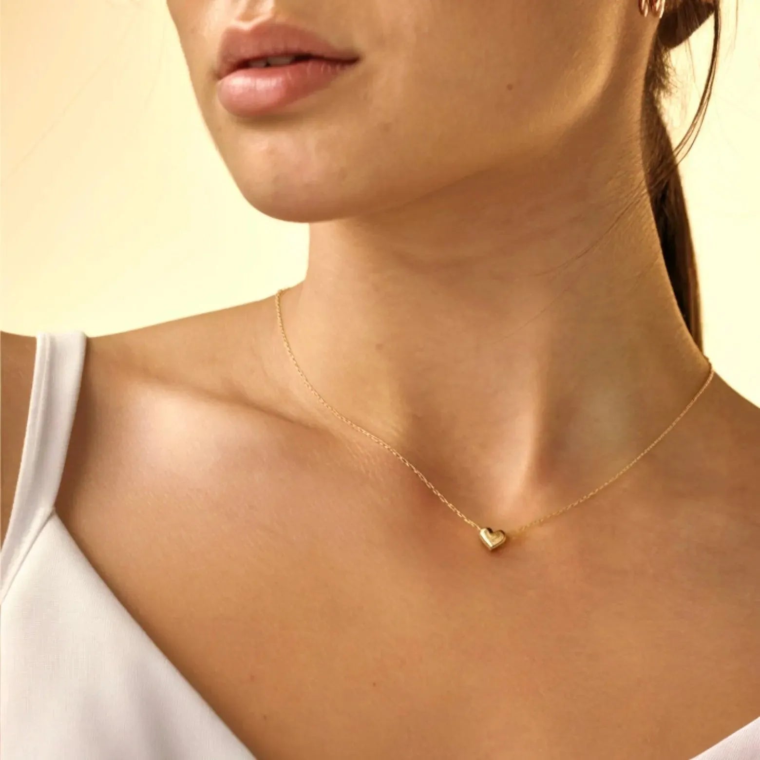 Gold Puffy Heart Necklace - With Olivia Grace