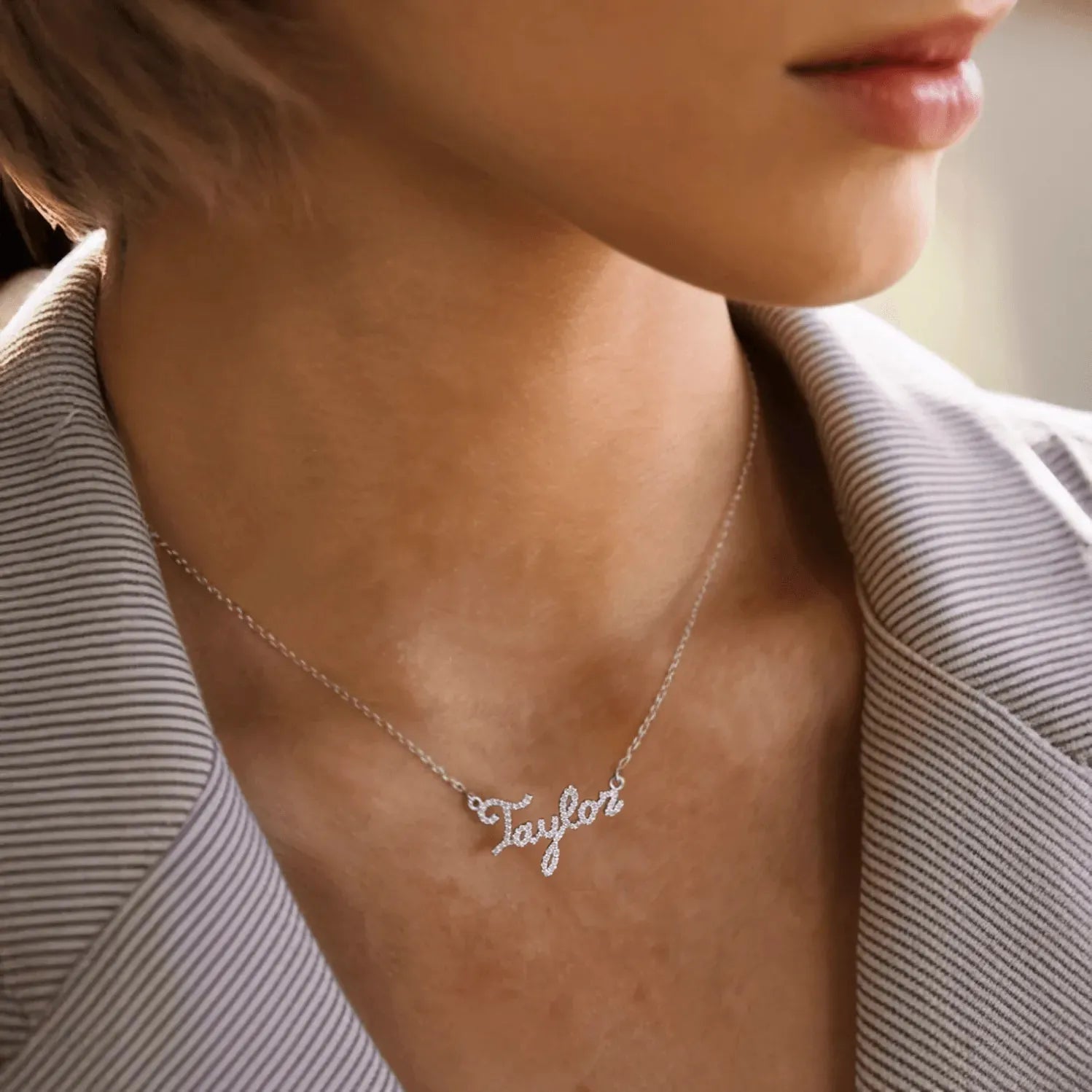Personalized Diamond Script Name Necklace - With Olivia Grace