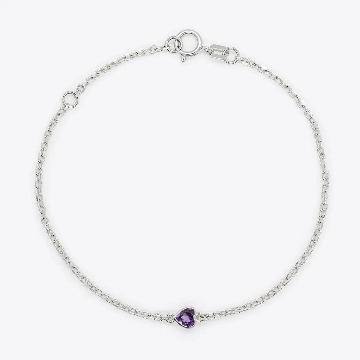Heart Birthstone Bezel-Set White Gold Bracelet - With Olivia Grace
