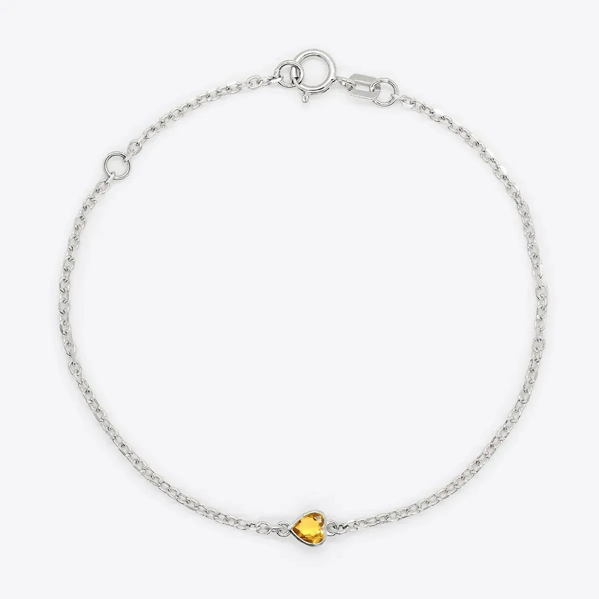 Heart Birthstone Bezel-Set White Gold Bracelet - With Olivia Grace