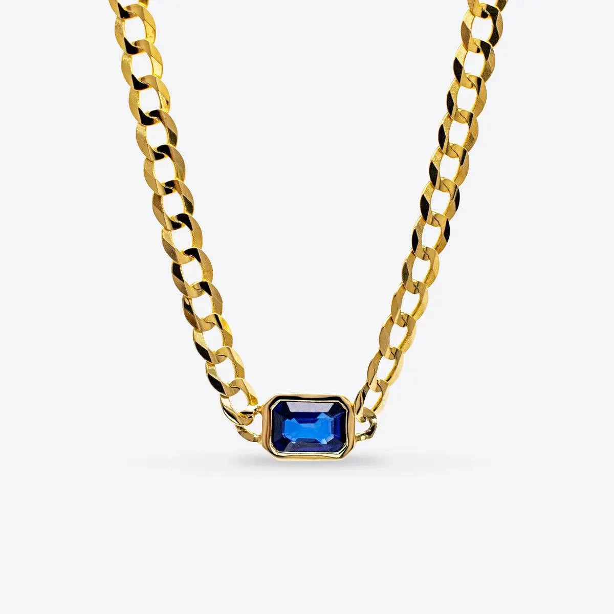 Bezel-Set Sapphire Curb Chain Necklace - With Olivia Grace
