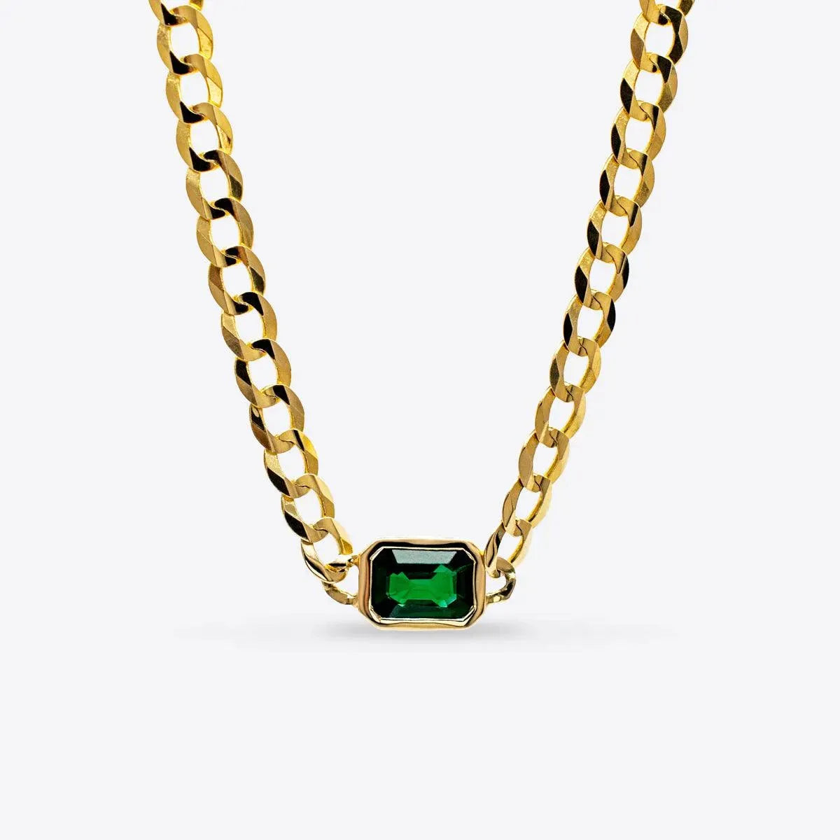 Bezel-Set Sapphire Curb Chain Necklace - With Olivia Grace