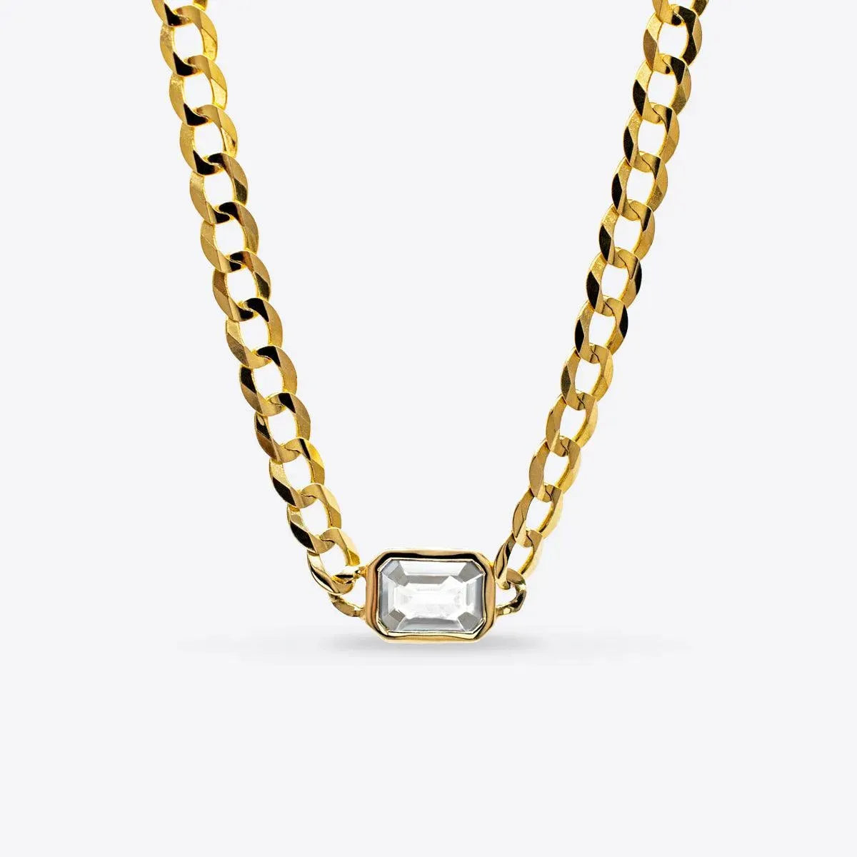 Bezel-Set Sapphire Curb Chain Necklace - With Olivia Grace