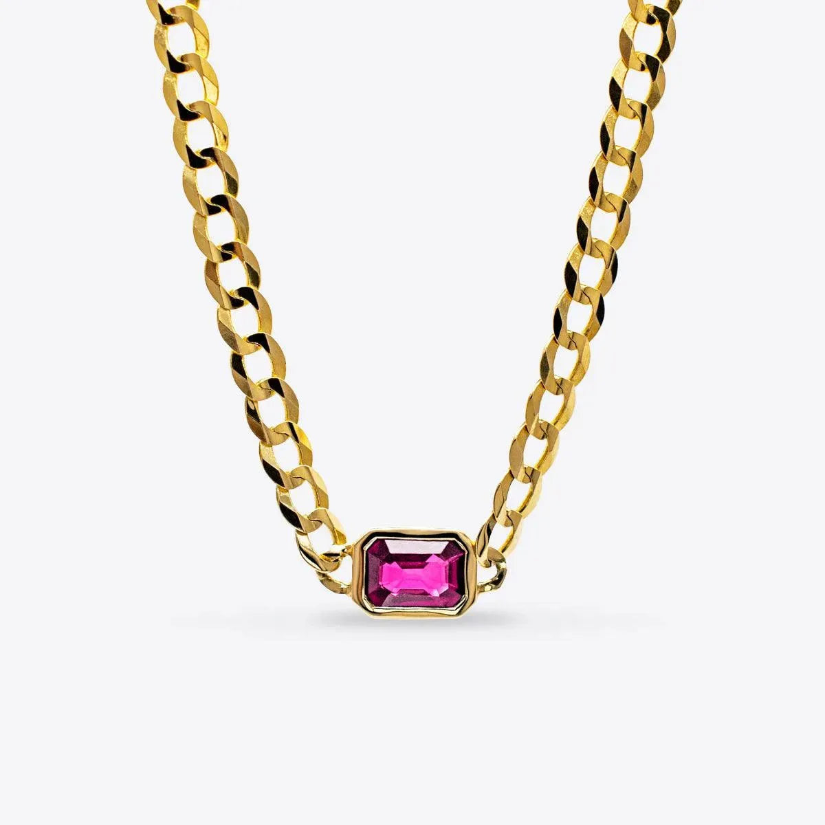 Bezel-Set Sapphire Curb Chain Necklace - With Olivia Grace