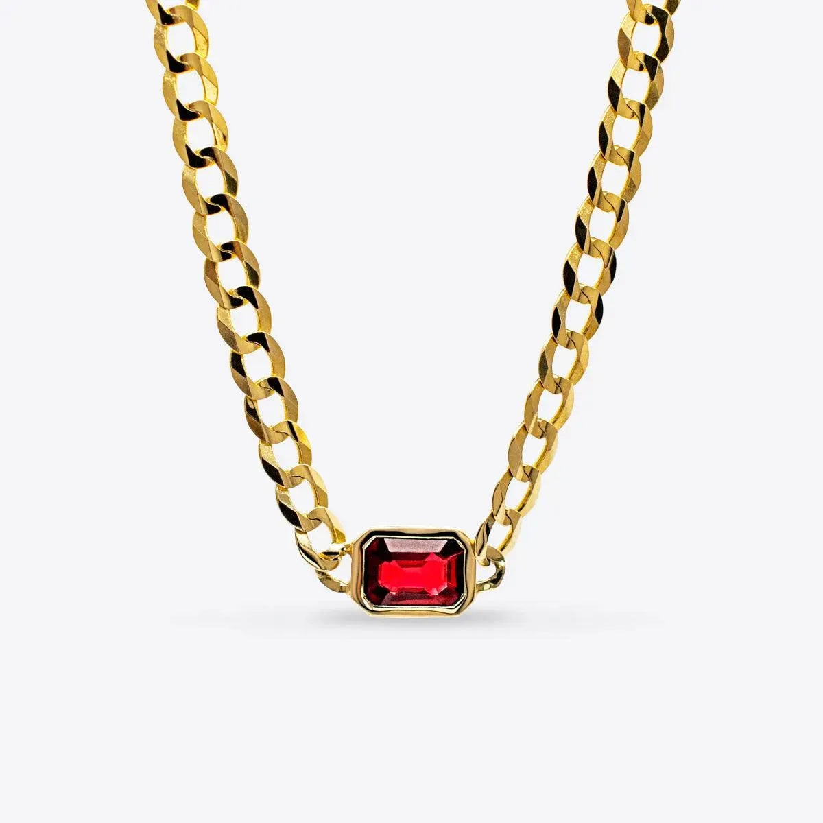 Bezel-Set Sapphire Curb Chain Necklace - With Olivia Grace