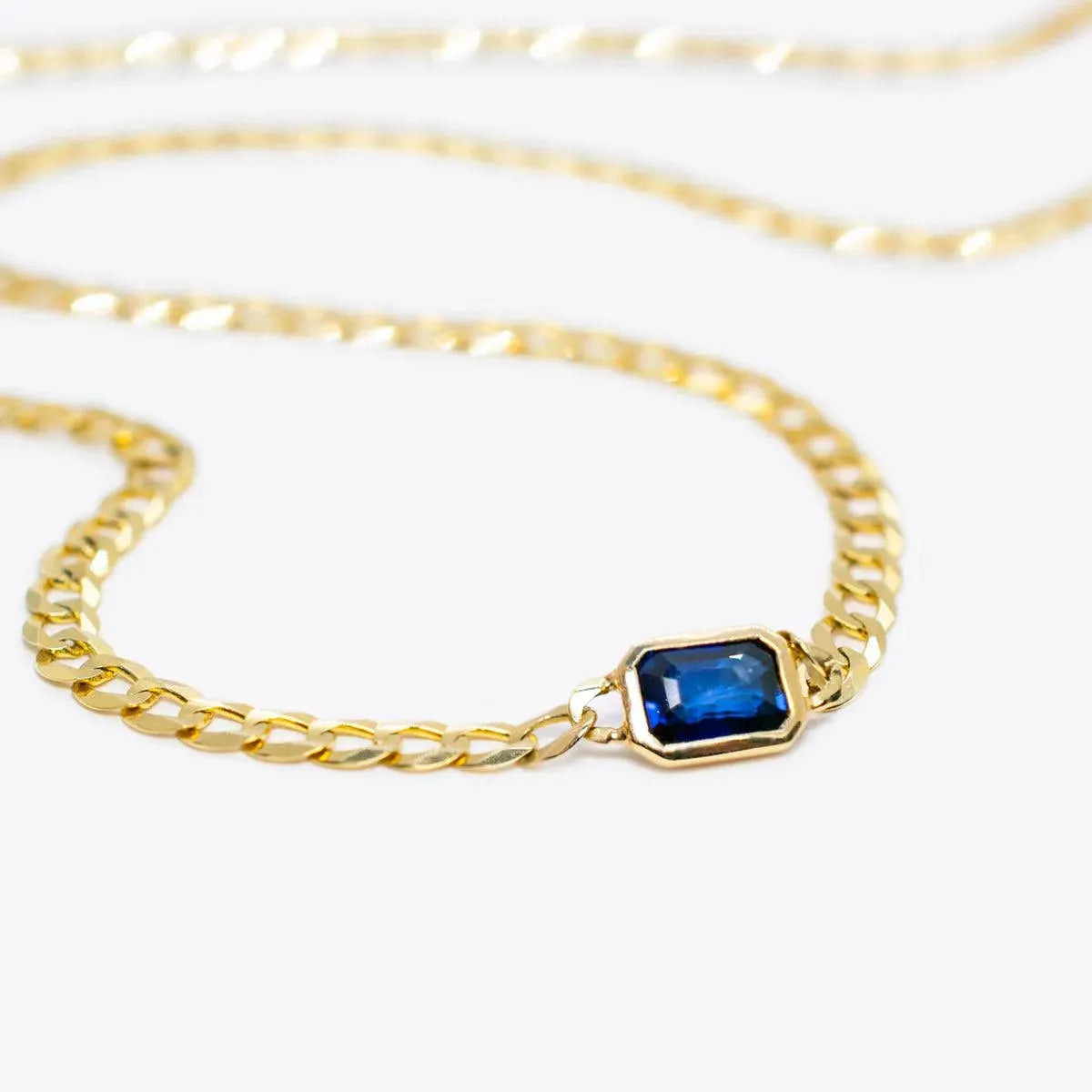 Bezel-Set Sapphire Curb Chain Necklace - With Olivia Grace
