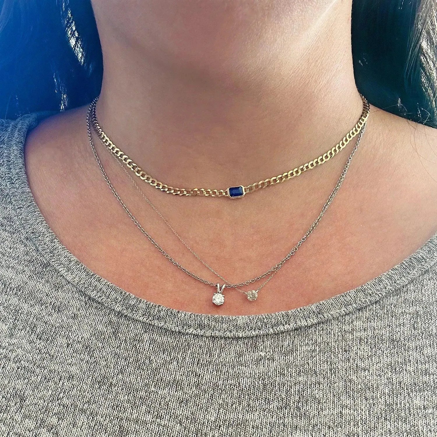 Bezel-Set Sapphire Curb Chain Necklace - With Olivia Grace