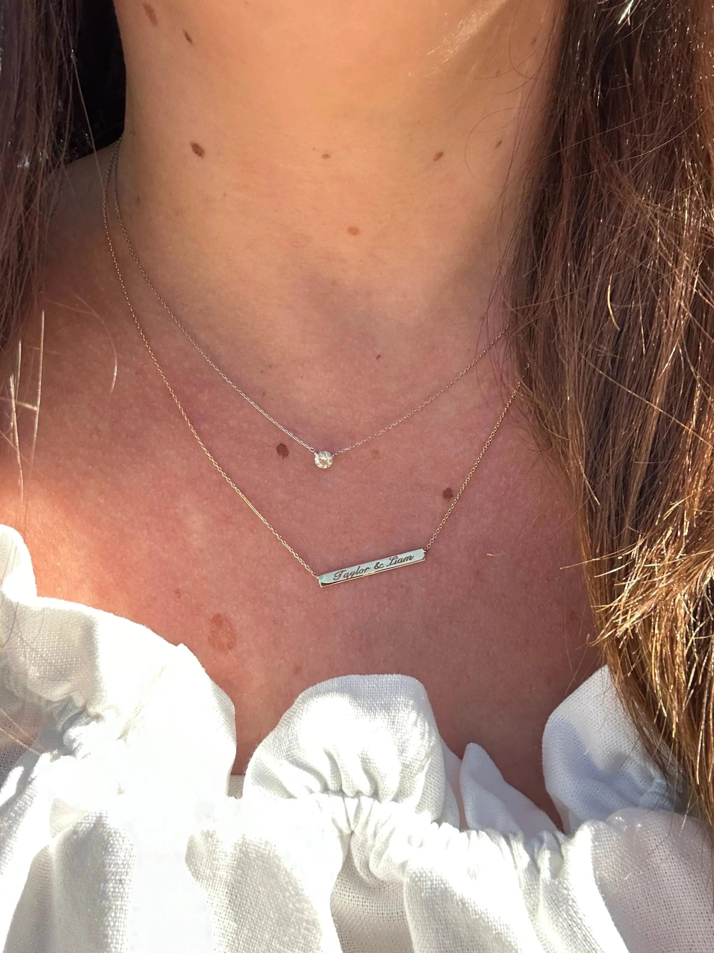 Small Rectangle Bar Necklace Engravable Horizontal Pendant