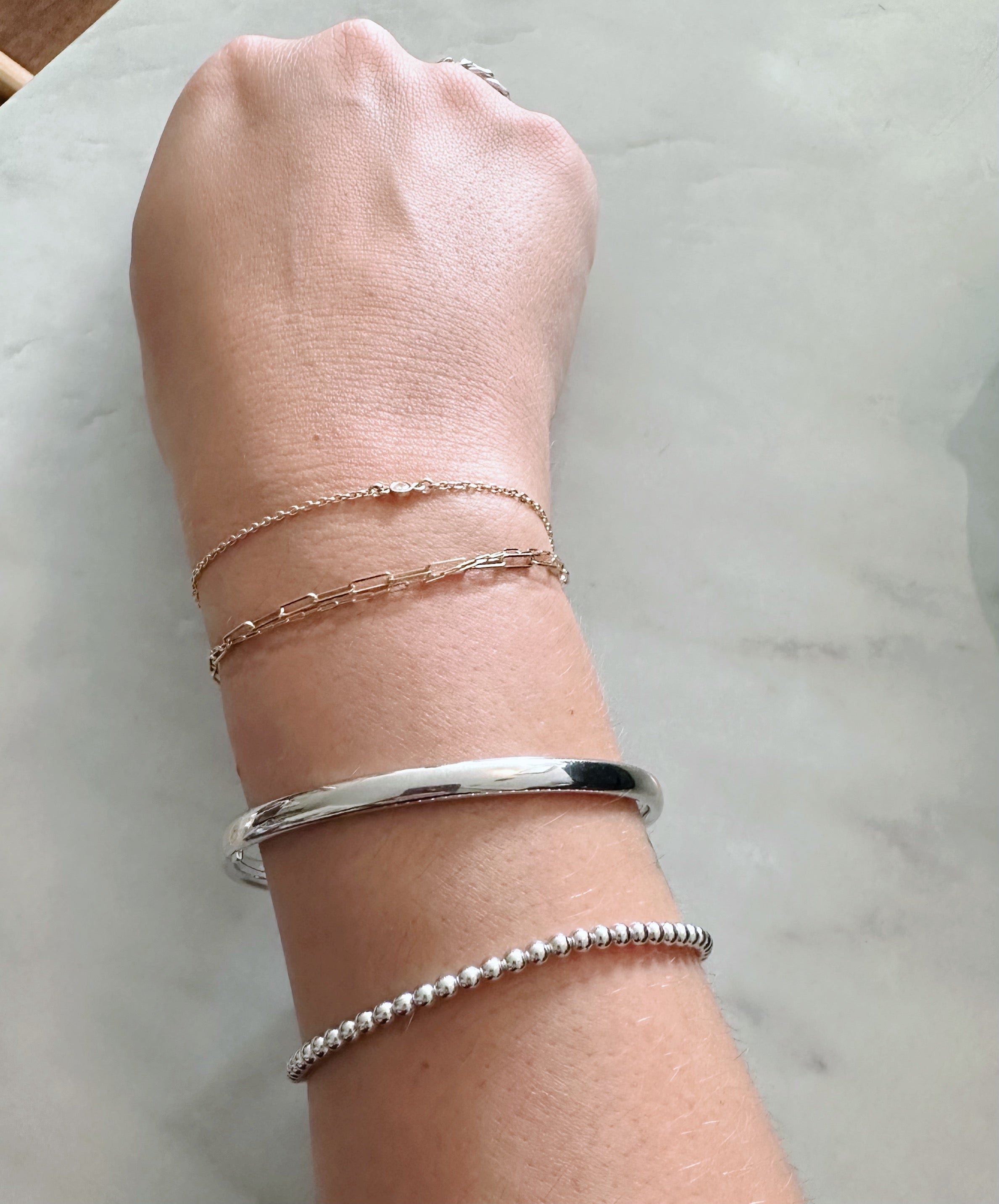 Simply Silver - Shiny Stretchable Beaded Bracelet