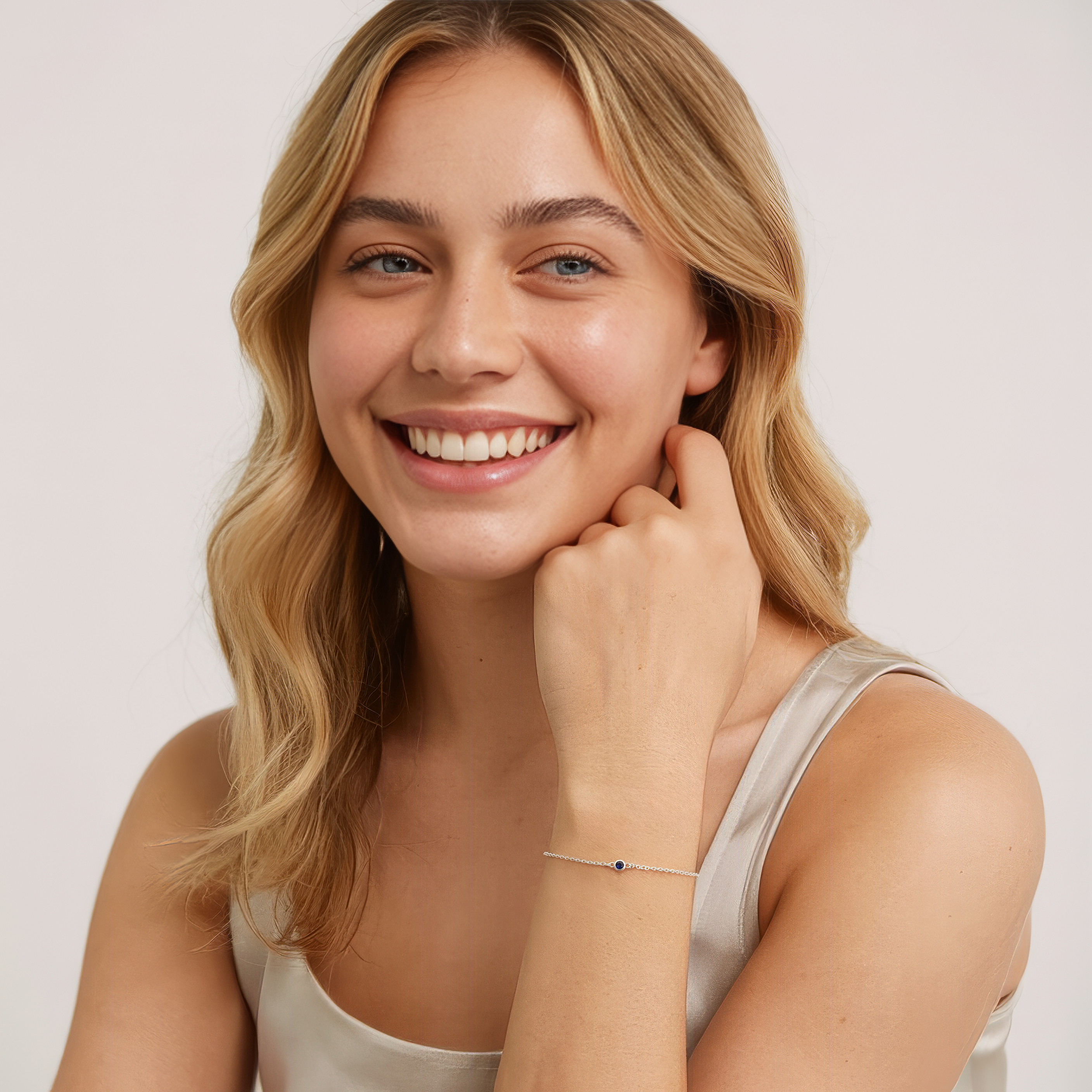 Mini Bezel-Set Round Birthstone White Gold Bracelet