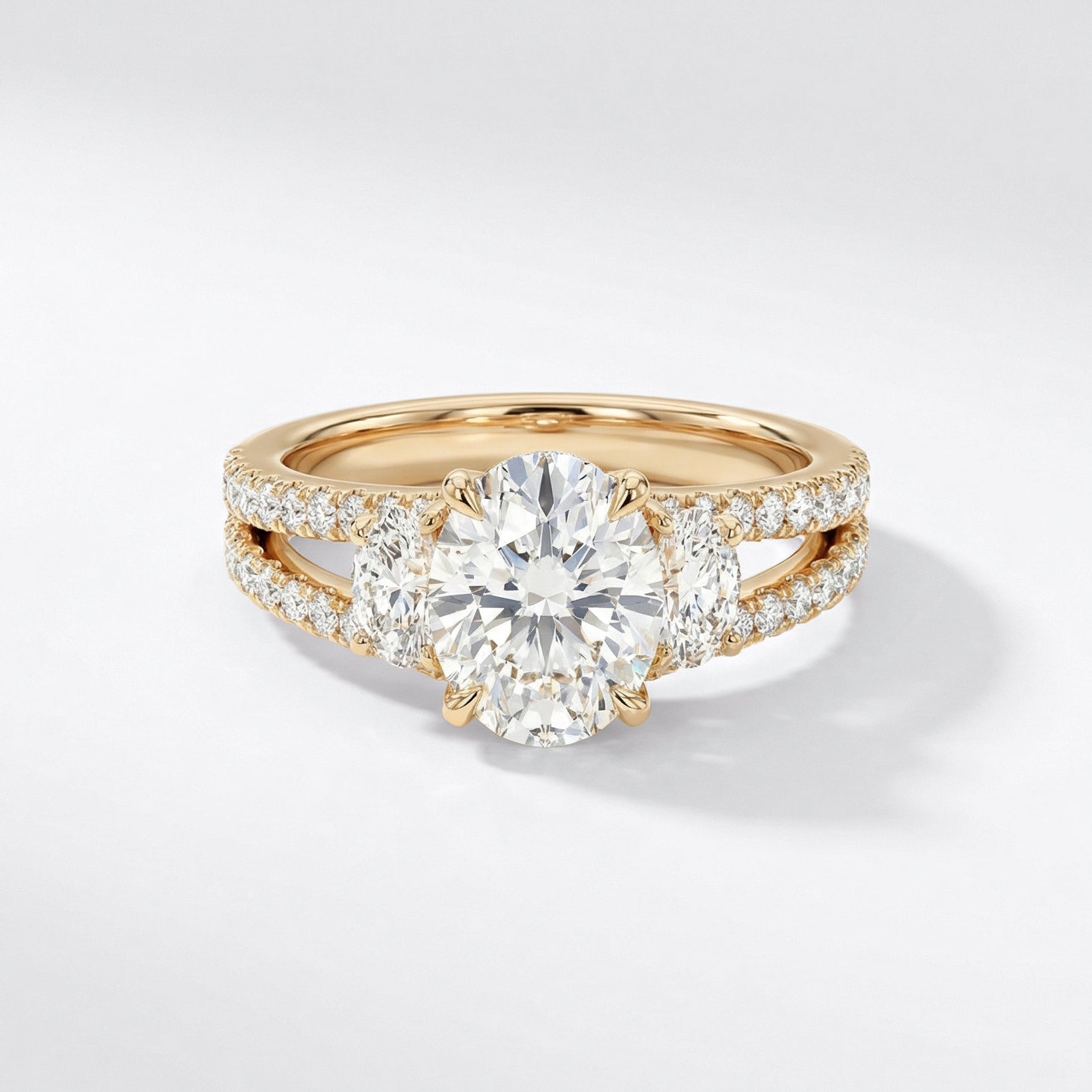Three Stone Split Shank Engagement Ring