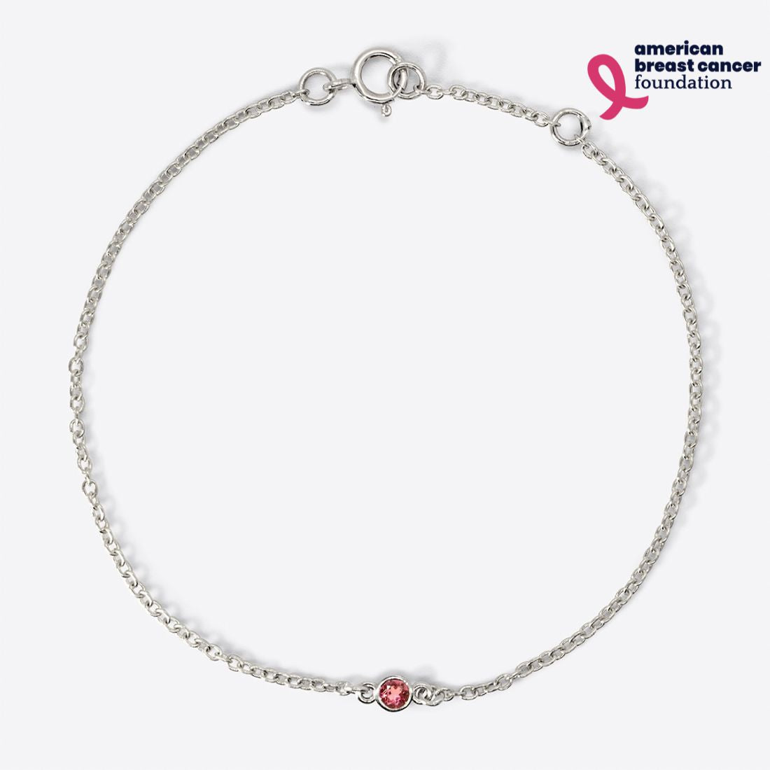 ABCF Pink Tourmaline Mini Bezel-Set Round Birthstone White Gold Bracelet
