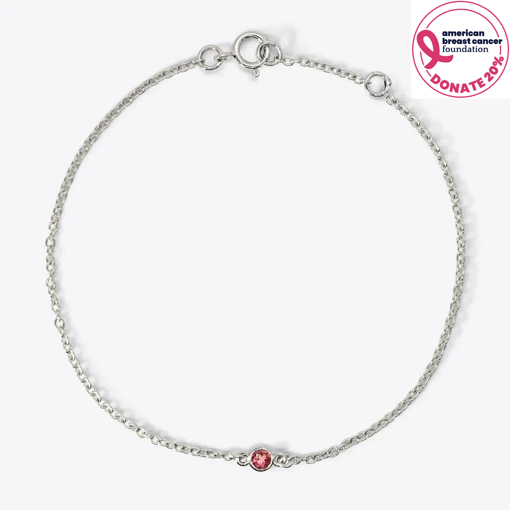 Pink Tourmaline Mini Bezel-Set Round Birthstone White Gold Bracelet