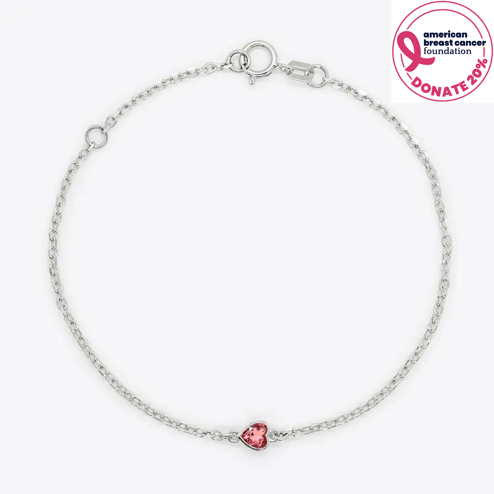 Pink Tourmaline Heart Birthstone Bezel-Set White Gold Bracelet