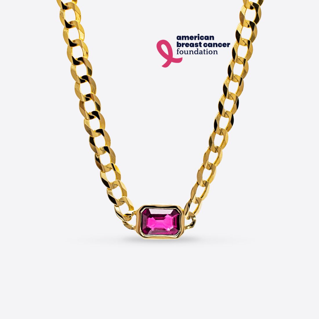 ABCF Pink Sapphire Bezel-Set Carat Curb Chain Necklace