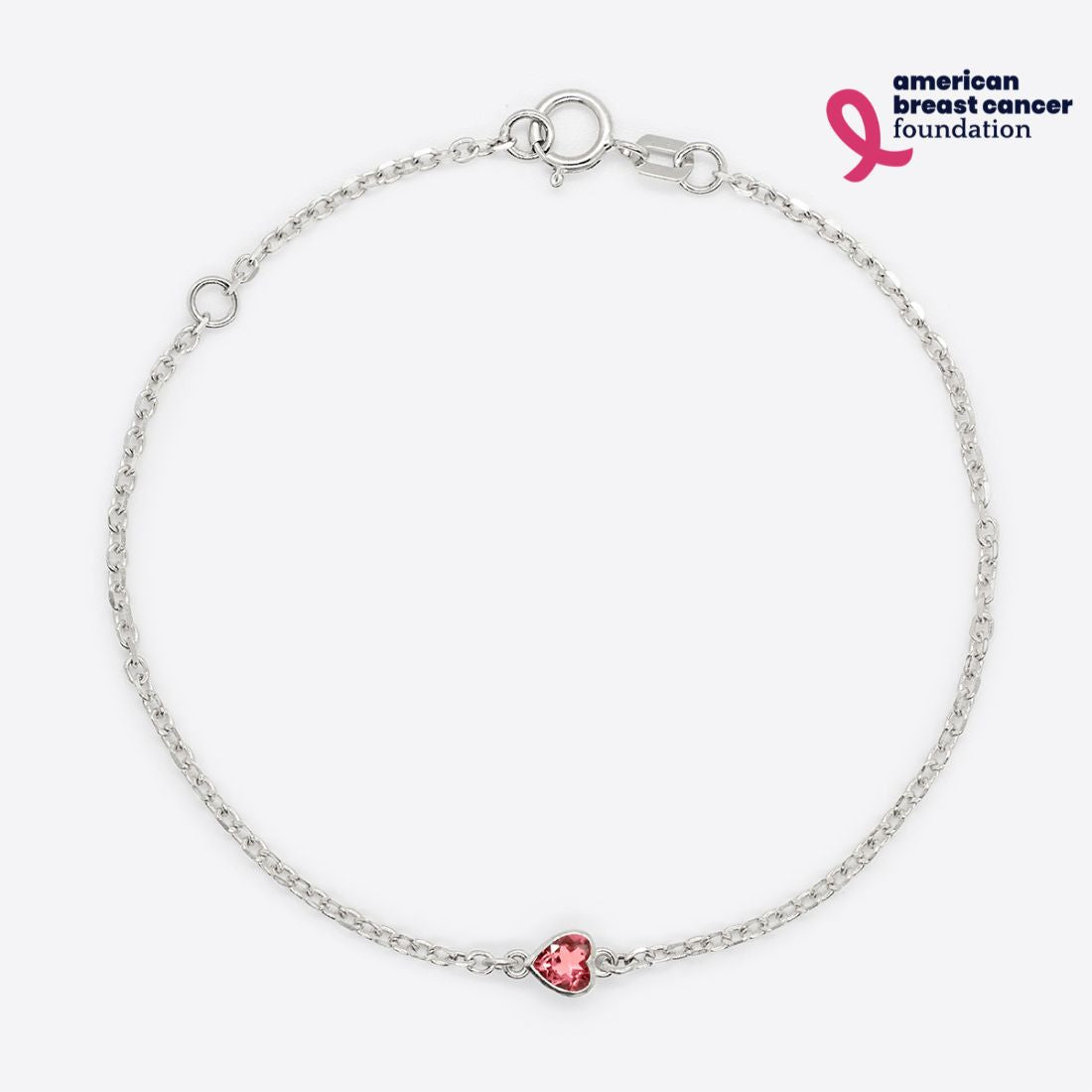 ABCF Pink Tourmaline Heart Birthstone Bezel-Set White Gold Bracelet