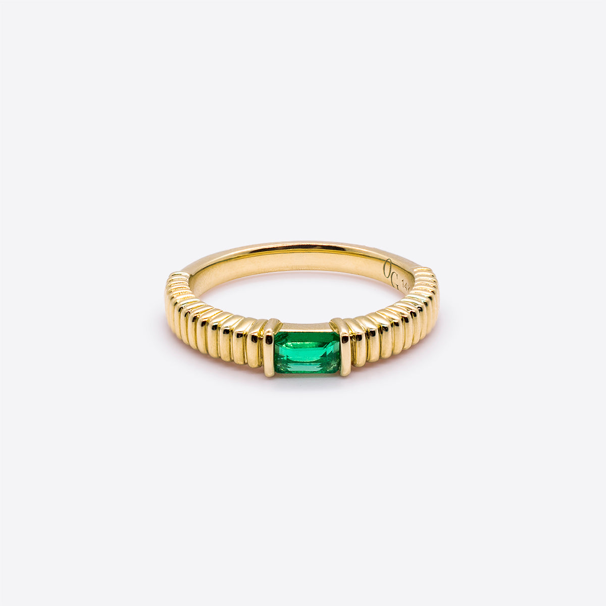 Emerald Fluted Gold Ring