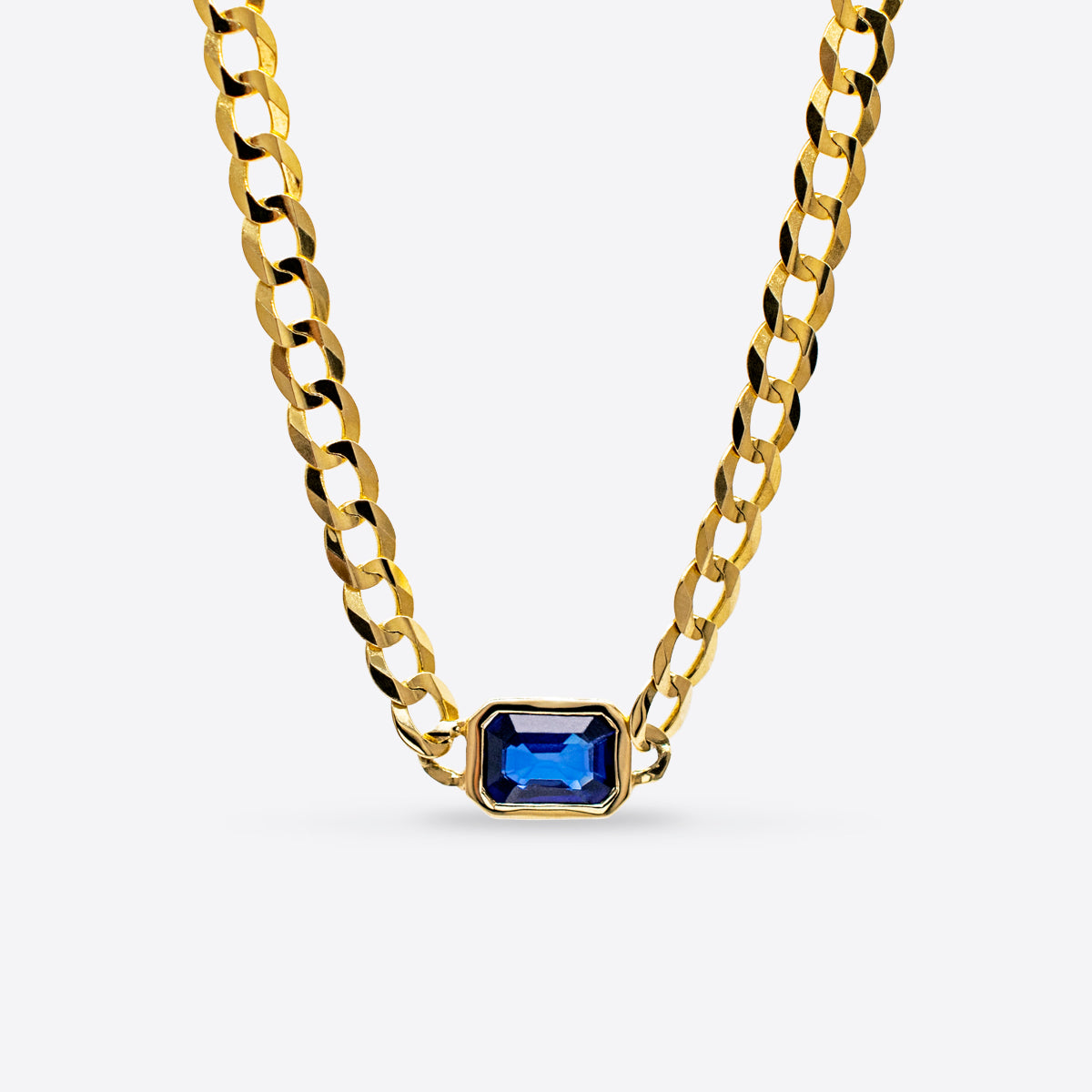 Bezel-Set Sapphire Curb Chain Necklace